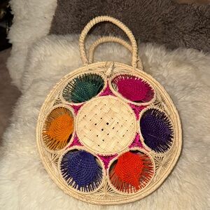 Multicolor Woven Round Handbag Iraca Palm Finely Hand Woven colorful